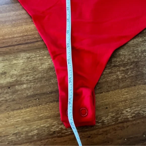 NAKED WARDROBE Red Tank Square Neck Bodysuit Size M Soft Shaping Minimalist Chic - Picture 5 of 6